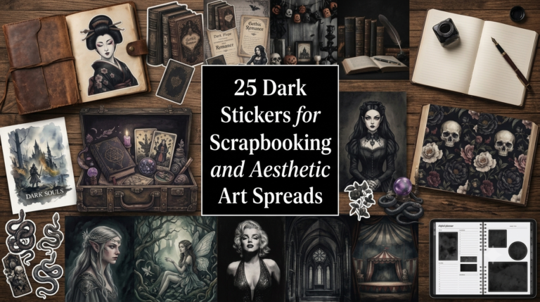 25 Dark Stickers for Scrapbooking and Aesthetic Art Spreads